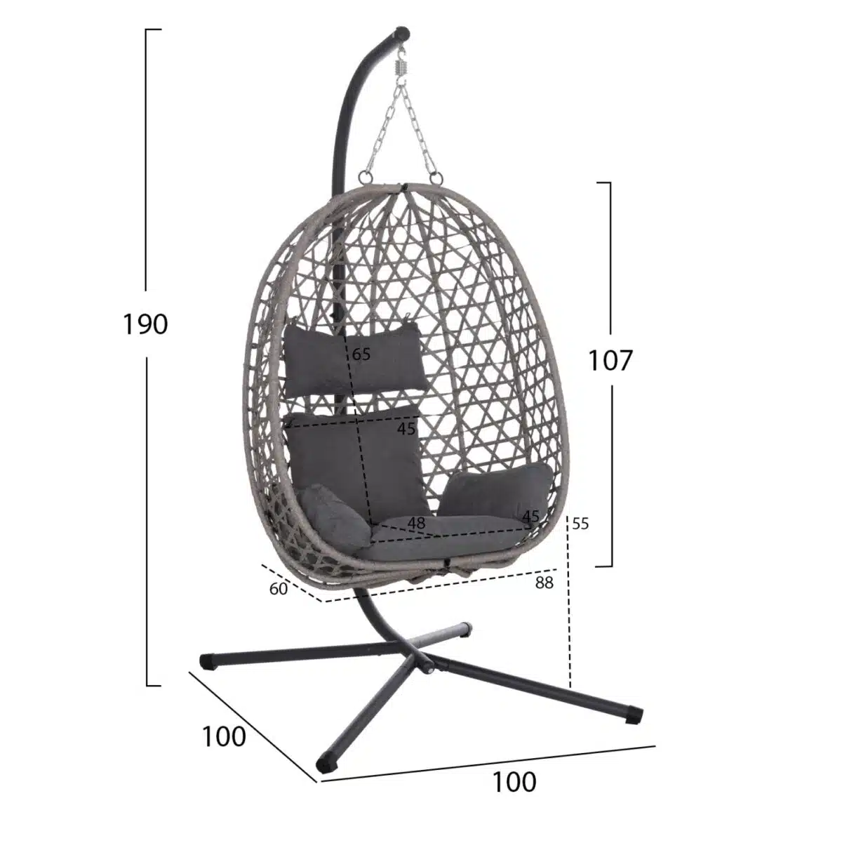 ΚΡΕΜΑΣΤΗ ΦΩΛΙΑ NESTA HM6468.01 ΓΚΡΙ ΜΕΤΑΛΛΟ & P.E.RATTAN 100x100x190Υεκ. - Image 2