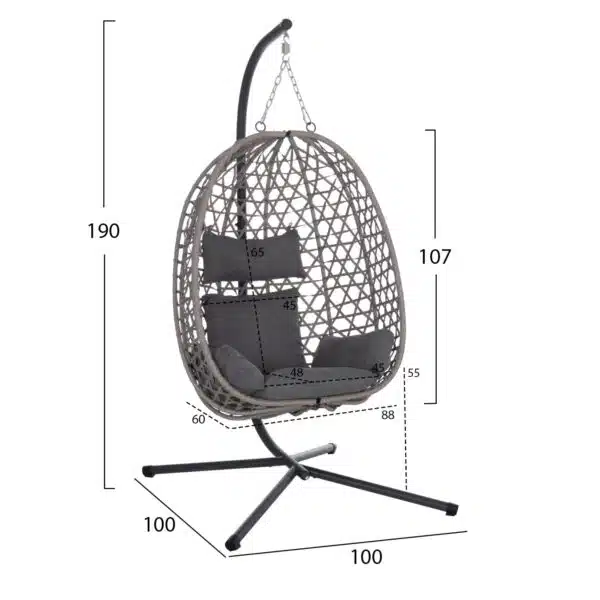 ΚΡΕΜΑΣΤΗ ΦΩΛΙΑ NESTA HM6468.01 ΓΚΡΙ ΜΕΤΑΛΛΟ & P.E.RATTAN 100x100x190Υεκ. - Image 2