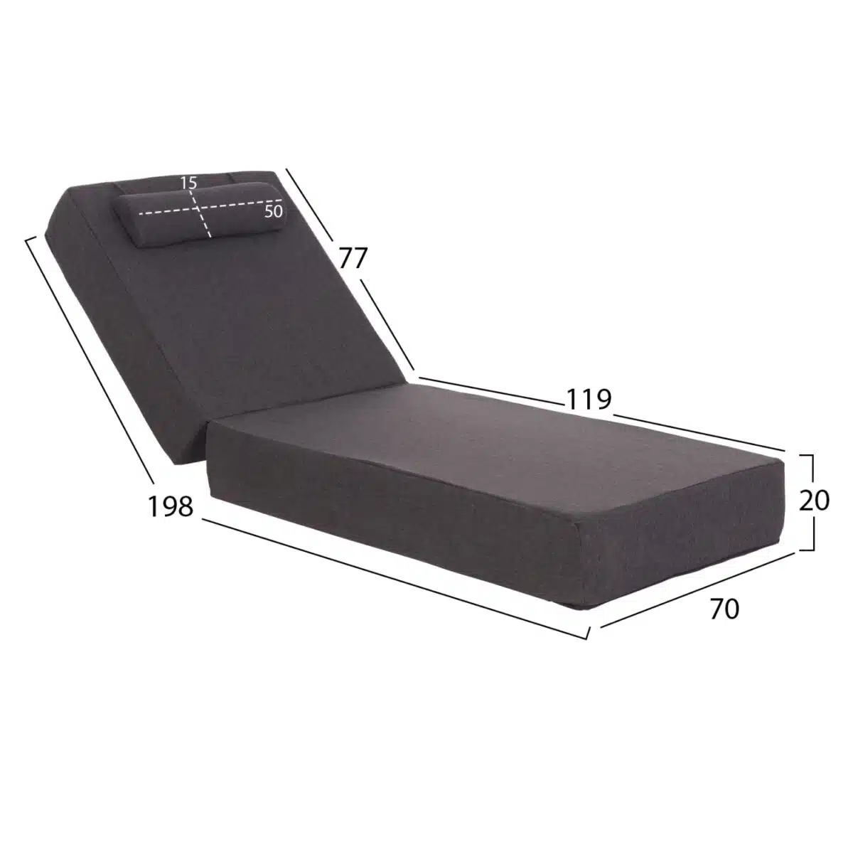 ΜΑΞΙΛΑΡΙ ΞΑΠΛΩΣΤΡΑΣ KIHEI HM21094.03 OLEFIN ΣΚΟΥΡΟ ΓΚΡΙ ΜΕ FOAM 198x70x20Υεκ - Image 2