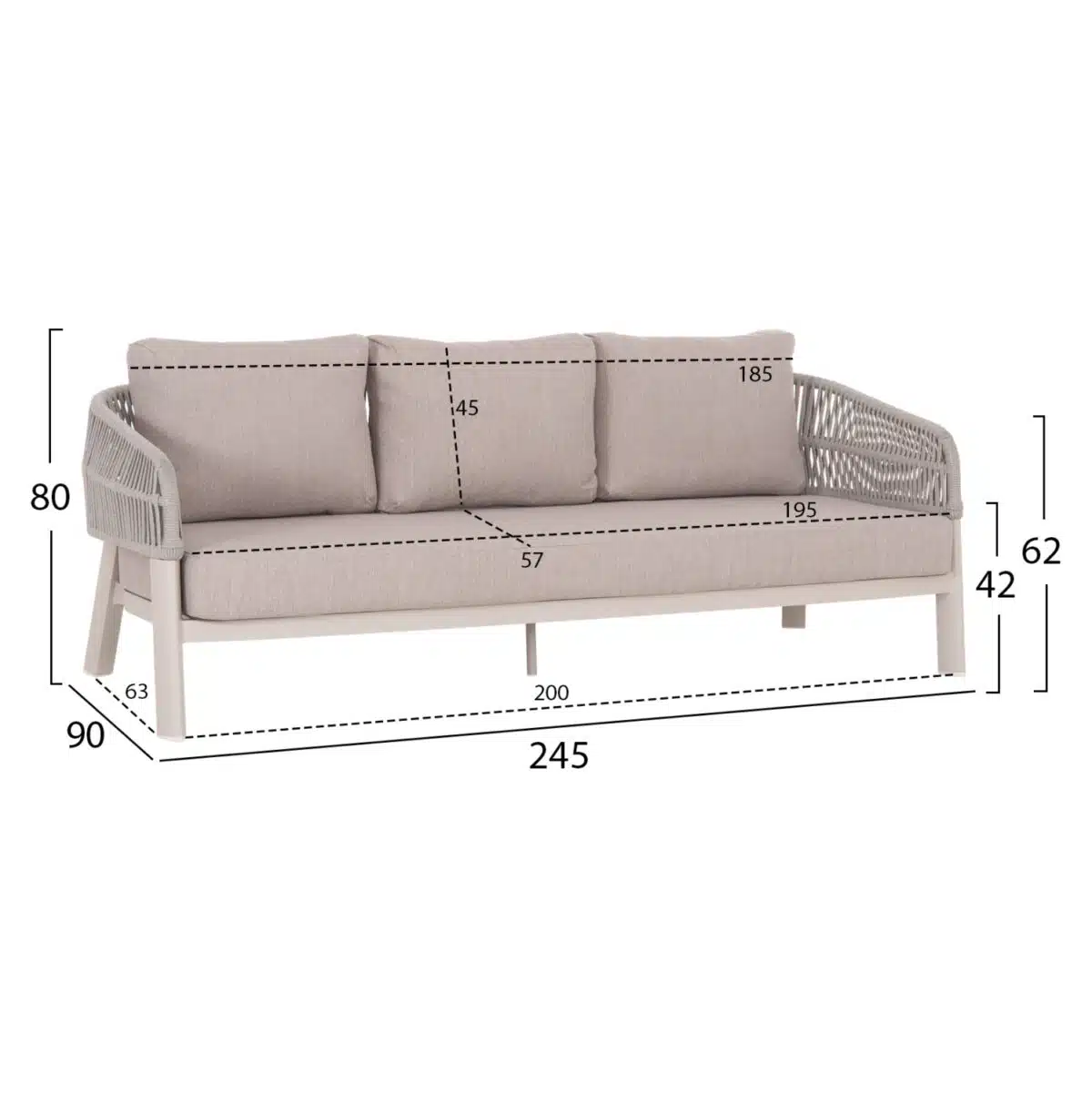 ΣΕΤ ΣΑΛΟΝΙ 4ΤΜΧ MAHAL HM6424.02 ΚΡΕΜ ΑΛΟΥΜΙΝΙΟ--ΜΠΕΖ OLEFIN & ΣΧΟΙΝΙ STRAP - Image 2