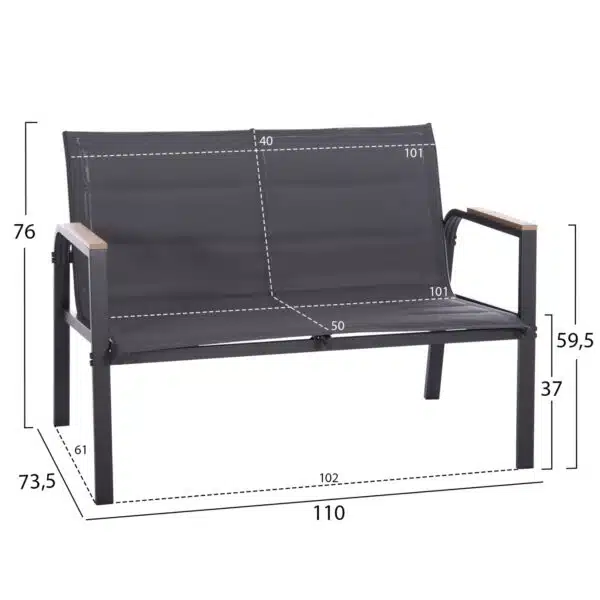 ΣΕΤ ΣΑΛΟΝΙ ΕΞ.ΧΩΡΟΥ 4ΤΜΧ JULIETTE HM6280.03 ΓΚΡΙ ΑΛΟΥΜΙΝΙΟ-TEXTILENE--TEMPERED GLASS - Image 3
