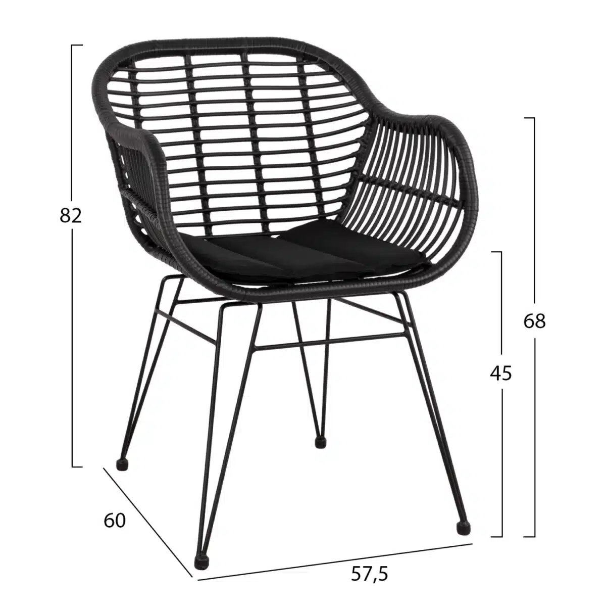 ΣΕΤ ΤΡΑΠΕΖΑΡΙΑΣ 3ΤΜΧ HM11871 ΜΕΤΑΛΛΟ & RATTAN ΣΕ ΜΑΥΡΟ ΧΡΩΜΑ - Image 2
