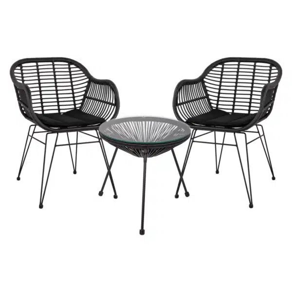ΣΕΤ ΤΡΑΠΕΖΑΡΙΑΣ 3ΤΜΧ HM11871 ΜΕΤΑΛΛΟ & RATTAN ΣΕ ΜΑΥΡΟ ΧΡΩΜΑ