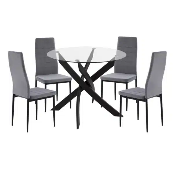ΣΕΤ ΤΡΑΠΕΖΑΡΙΑΣ 5ΤΜΧ LADY HM21199.01 ΓΥΑΛΙ--ΜΕΤΑΛΛΟ ΣΕ ΜΑΥΡΟ & ΒΕΛΟΥΔΟ ΓΚΡΙ