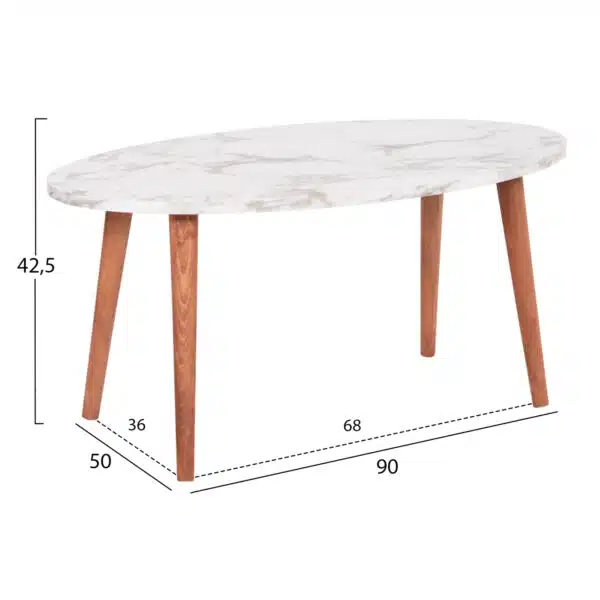 ΣΕΤ ΤΡΑΠΕΖΙ ΣΑΛΟΝΙΟΥ & 3 ΒΟΗΘ.ΤΡΑΠΕΖΙΑ VITAL HM18180.03 ΜΕΛΑΜΙΝΗ ΛΕΥΚΟ ΜΑΡΜΑΡΟ-ΚΑΡΥΔΙ ΠΟΔΙΑ - Image 3