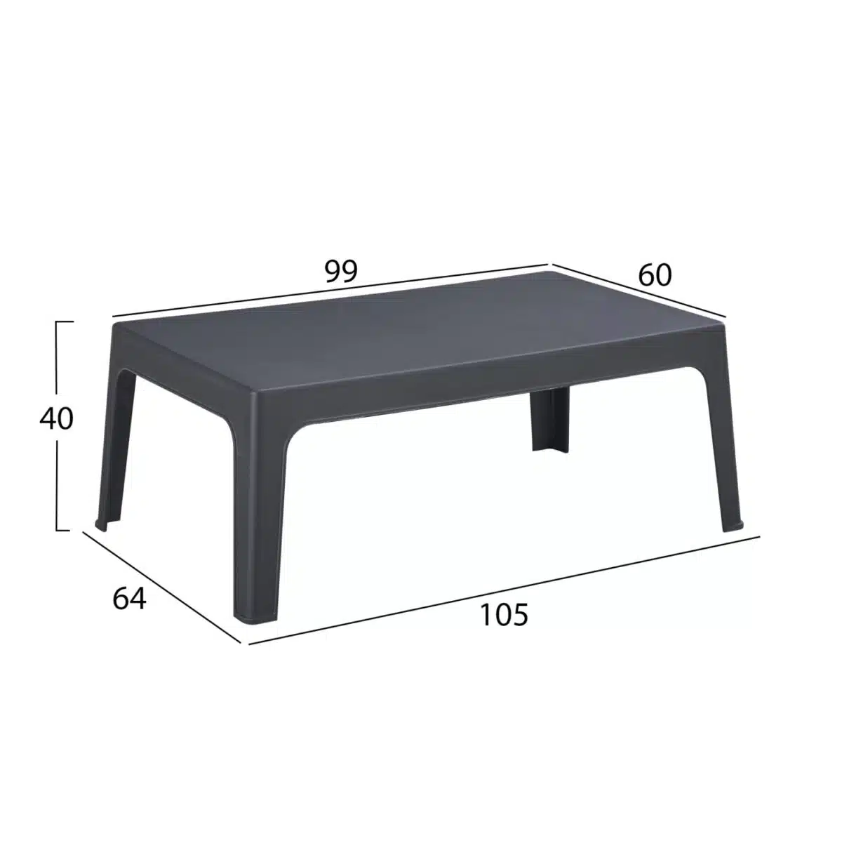 ΤΡΑΠΕΖΑΚΙ ΟΡΘΟΓΩΝΙΟ SLEEK HM6367.10 ΠΟΛΥΠΡΟΠΥΛΕΝΙΟ ΣΕ ΣΚΟΥΡΟ ΓΚΡΙ 105x64x40Υεκ. - Image 2