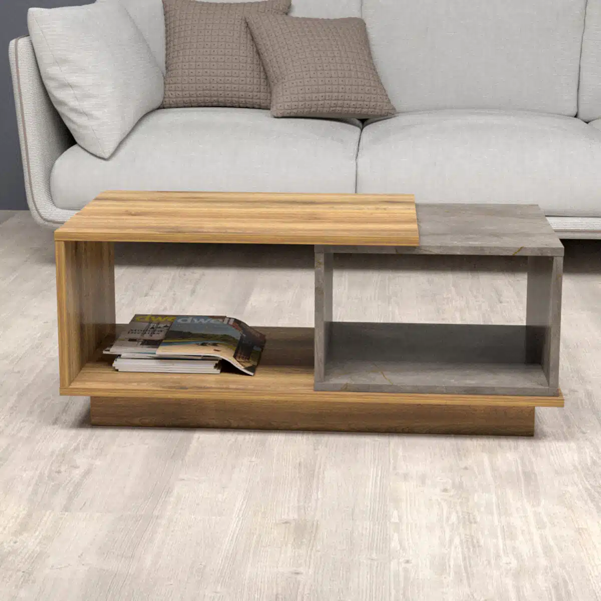 ΤΡΑΠΕΖΙ ΣΑΛΟΝΙΟΥ TELES HM18181.06 ΜΕΛΑΜΙΝΗ ΣΕ ΦΥΣΙΚΟ & ΓΚΡΙ ΜΑΡΜΑΡΟ 100x45x42Υεκ. - Image 4