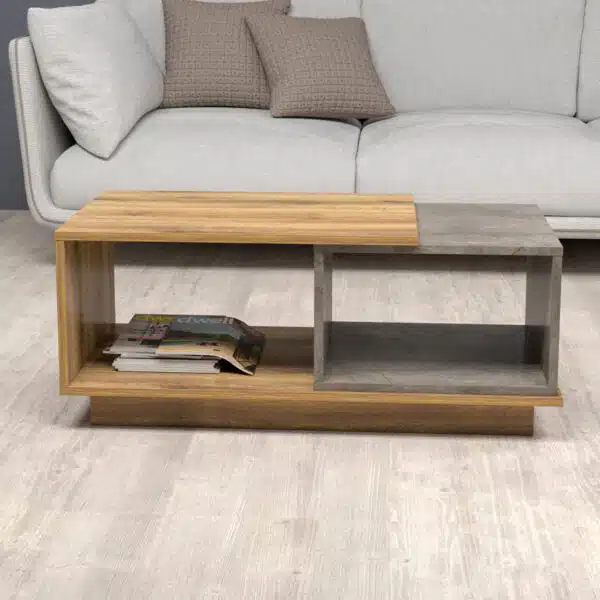 ΤΡΑΠΕΖΙ ΣΑΛΟΝΙΟΥ TELES HM18181.06 ΜΕΛΑΜΙΝΗ ΣΕ ΦΥΣΙΚΟ & ΓΚΡΙ ΜΑΡΜΑΡΟ 100x45x42Υεκ. - Image 4