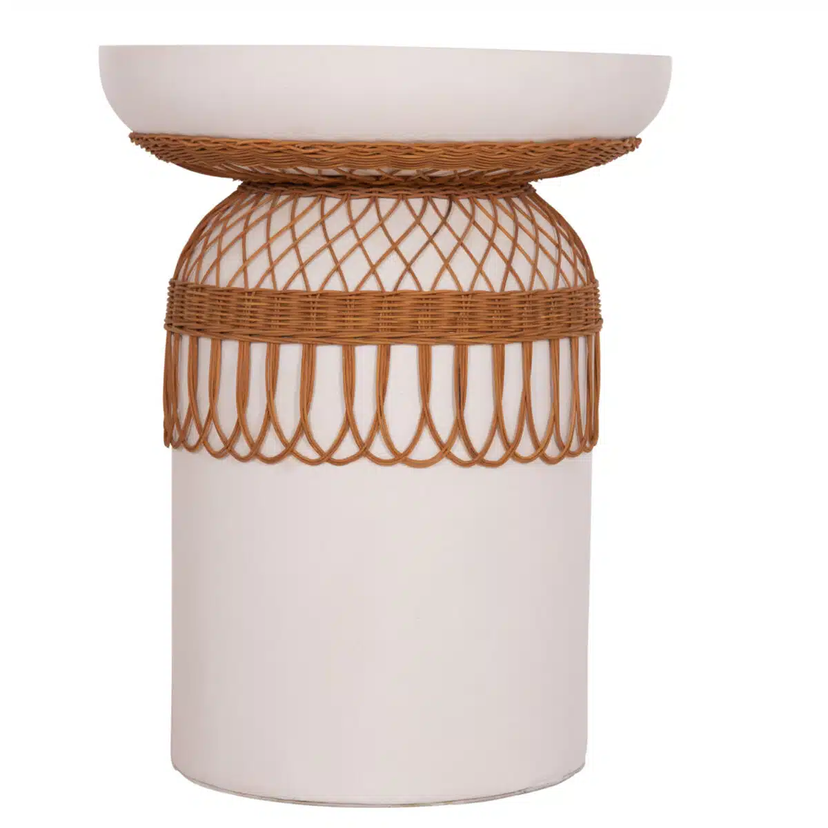 Prilep Βοηθητικό Τραπέζι Fiber Cement Λευκό & Φυσικό Rattan Φ60x76.5cm - Image 3