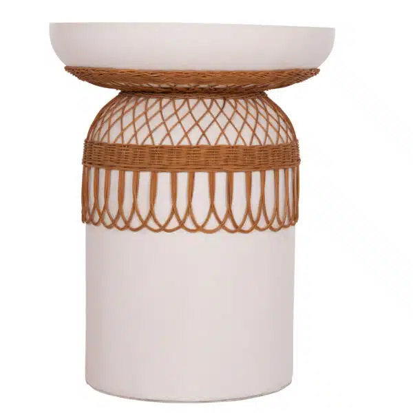 Prilep Βοηθητικό Τραπέζι Fiber Cement Λευκό & Φυσικό Rattan Φ60x76.5cm - Image 3