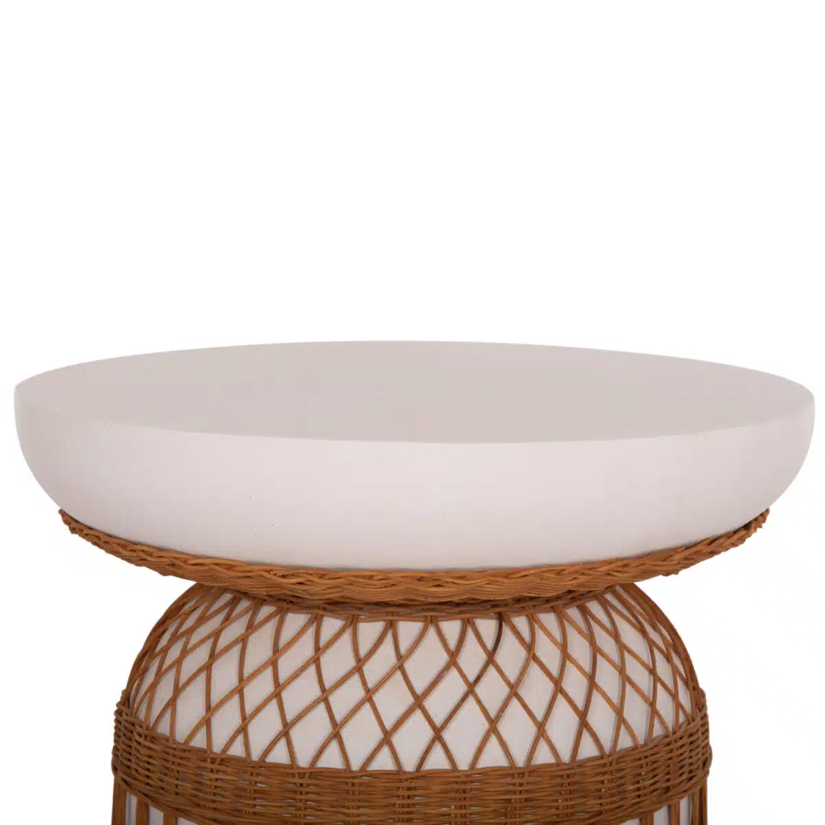 Prilep Βοηθητικό Τραπέζι Fiber Cement Λευκό & Φυσικό Rattan Φ60x76.5cm - Image 4