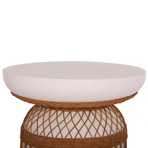 Prilep Βοηθητικό Τραπέζι Fiber Cement Λευκό & Φυσικό Rattan Φ60x76.5cm - Image 4