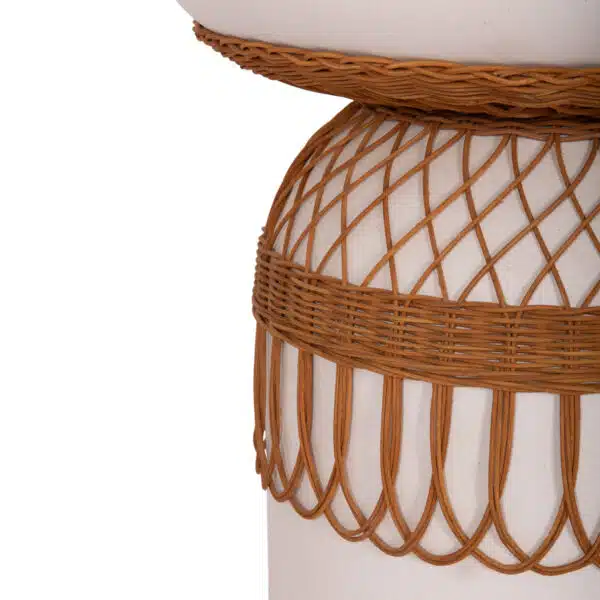Prilep Βοηθητικό Τραπέζι Fiber Cement Λευκό & Φυσικό Rattan Φ60x76.5cm - Image 7