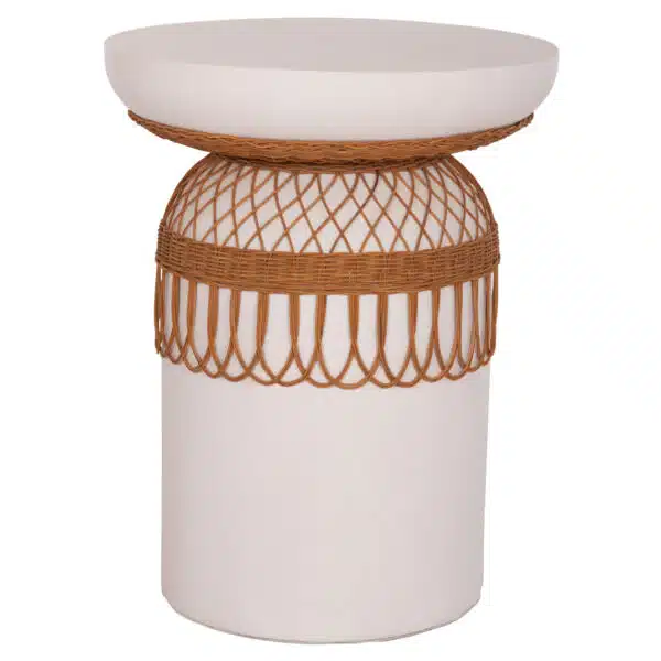 ΒΟΗΘΗΤΙΚΟ ΤΡΑΠΕΖΙ PRILEP HM18159.02 FIBER CEMENT ΛΕΥΚΟ & RATTAN--Φ60x76