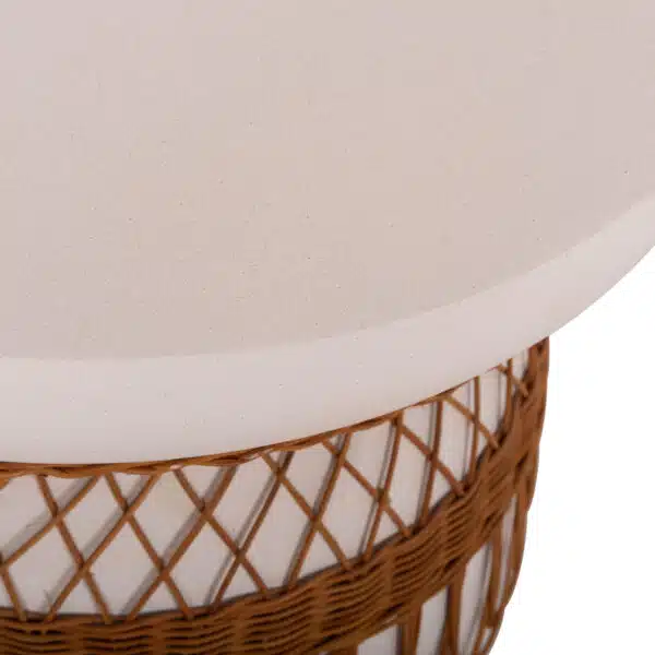 Prilep Βοηθητικό Τραπέζι Fiber Cement Λευκό & Φυσικό Rattan Φ60x76.5cm - Image 8