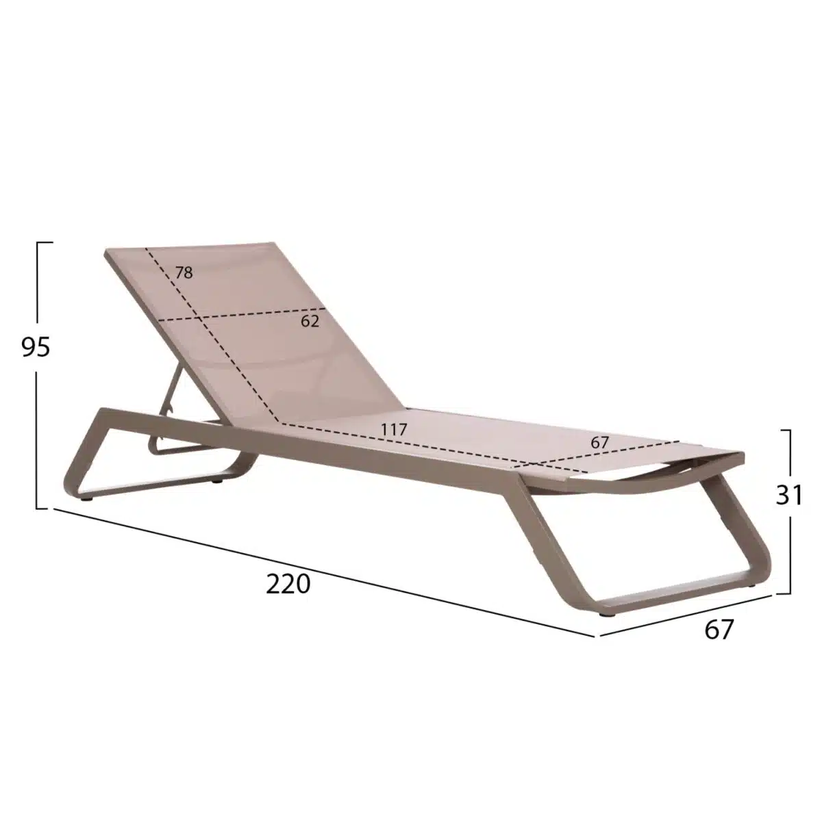 ΞΑΠΛΩΣΤΡΑ ΑΛΟΥΜΙΝΙΟΥ MARIMAR HM6562.03 ΣΚΕΛΕΤΟΣ TAUPE & TEXTILENE ΜΠΕΖ 220x67.5x31.5Υεκ - Image 2