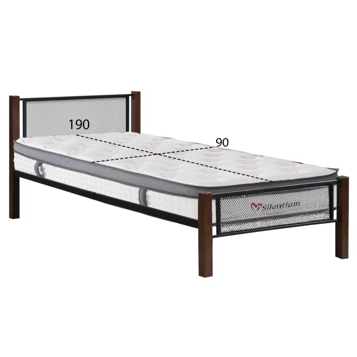ΚΡΕΒΑΤΙ ΜΕ ΣΤΡΩΜΑ RAYVEN HM10801 ΜΕΤΑΛΛΟ & RUBBERWOOD ΣΕ DIRTY OAK--ΣΤΡΩΜΑ 90Χ190εκ - Image 2