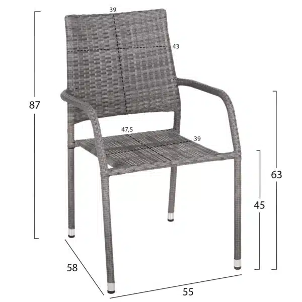 ΣΕΤ ΤΡΑΠΕΖΑΡΙΑΣ ΕΞ.ΧΩΡΟΥ 5ΤΜΧ MORNER HM21008 ΜΕΤΑΛΛΟ & WICKER ΣΕ ΓΚΡΙ - Image 3