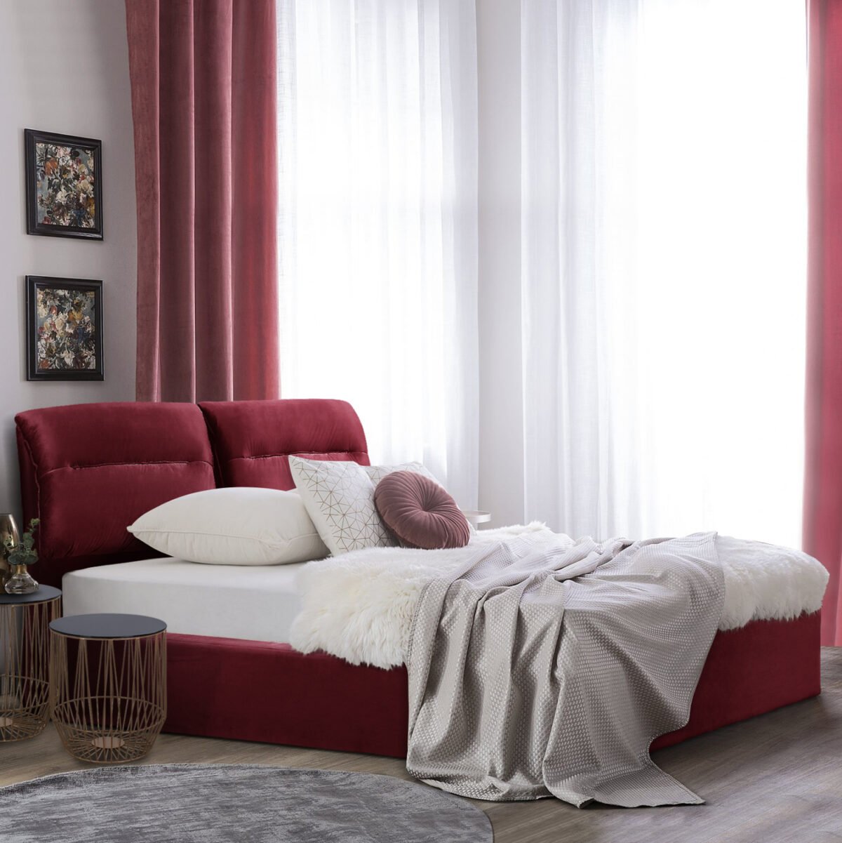 ΚΡΕΒΑΤΙ ΜΕ ΣΤΡΩΜΑ & ΑΠΟΘ.ΧΩΡΟ KENDRA HM10767.03 ΚΟΚΚΙΝΟ ΒΕΛΟΥΔΟ--ΓΙΑ 160x200εκ - Image 2