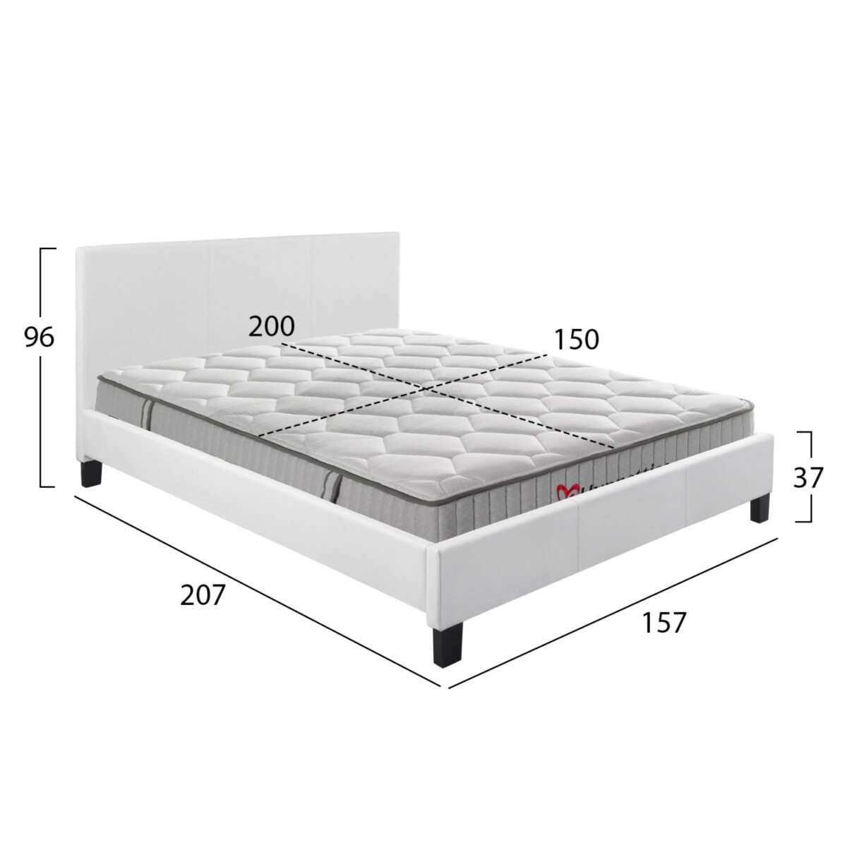 ΚΡΕΒΑΤΙ ΜΕ ΣΤΡΩΜΑ BECCA HM10760.01 ΛΕΥΚΟ PU--ΓΙΑ 150x200εκ - Image 3