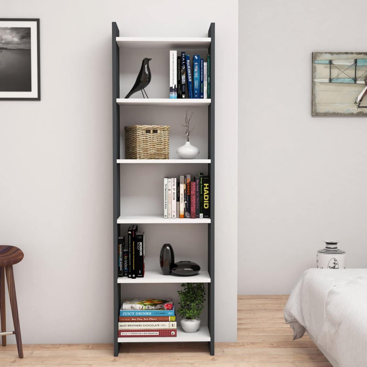 ΒΙΒΛΙΟΘΗΚΗ CLASSIKER HM9226.13 ΜΕΛΑΜΙΝΗΣ ΓΚΡΙ-ΛΕΥΚΟ 48,5x22x160Υεκ. - Image 3