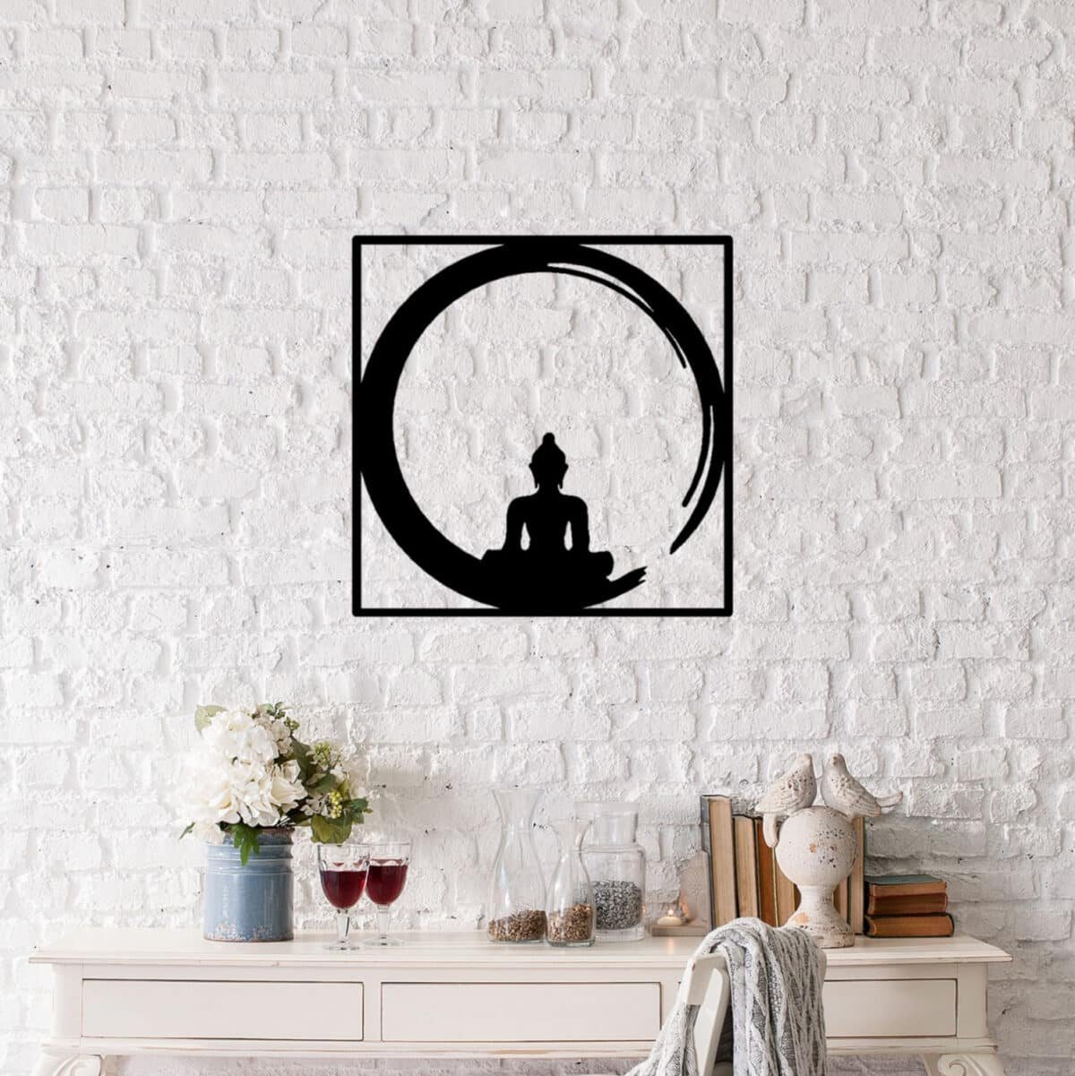 ΔΙΑΚΟΣΜΗΤΙΚΟ ΤΟΙΧΟΥ 100% ΜΕΤΑΛΛΙΚΟ ΜΑΥΡΟ BUDDHA FIGURE 50Χ50 HM7210 - Image 3