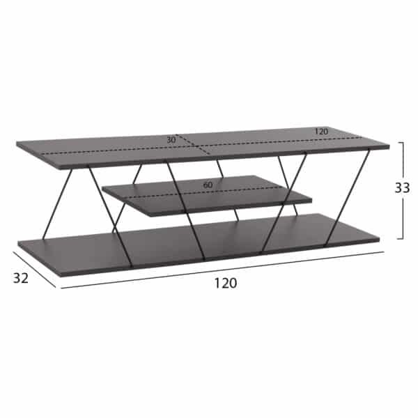 ΕΠΙΠΛΟ ΤΗΛΕΟΡΑΣΗΣ TARS HM8922.20 ΜΕΛΑΜΙΝΗ ΓΚΡΙ 120x32x33Yεκ. - Image 2