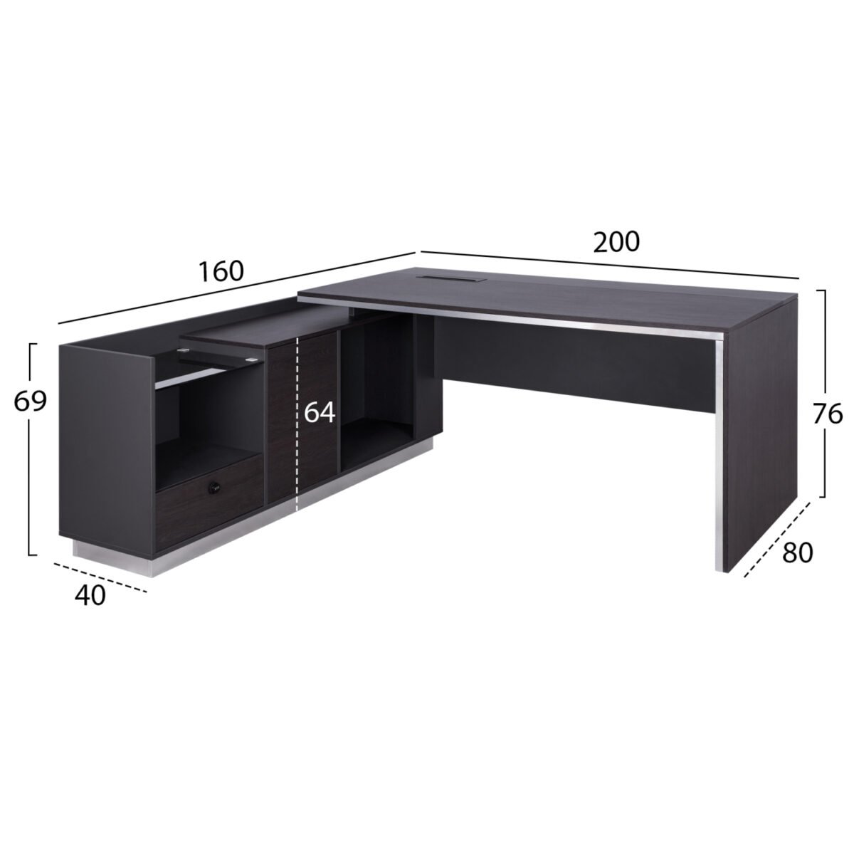 ΓΡΑΦΕΙΟ ΕΠΑΓΓΕΛΜΑΤΙΚΟ ΑΡΙΣΤΕΡΗ ΓΩΝΙΑ ROSEWOOD HM2112L 200X160X76Υ εκ. - Image 2