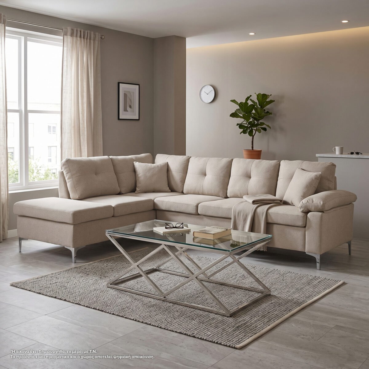 ΚΑΝΑΠΕΣ ΓΩΝΙΑ ΑΡΙΣΤΕΡΗ ZAILA HM3086L ΥΦΑΣΜΑ ΜΠΕΖ 260x195x95Υεκ. - Image 2