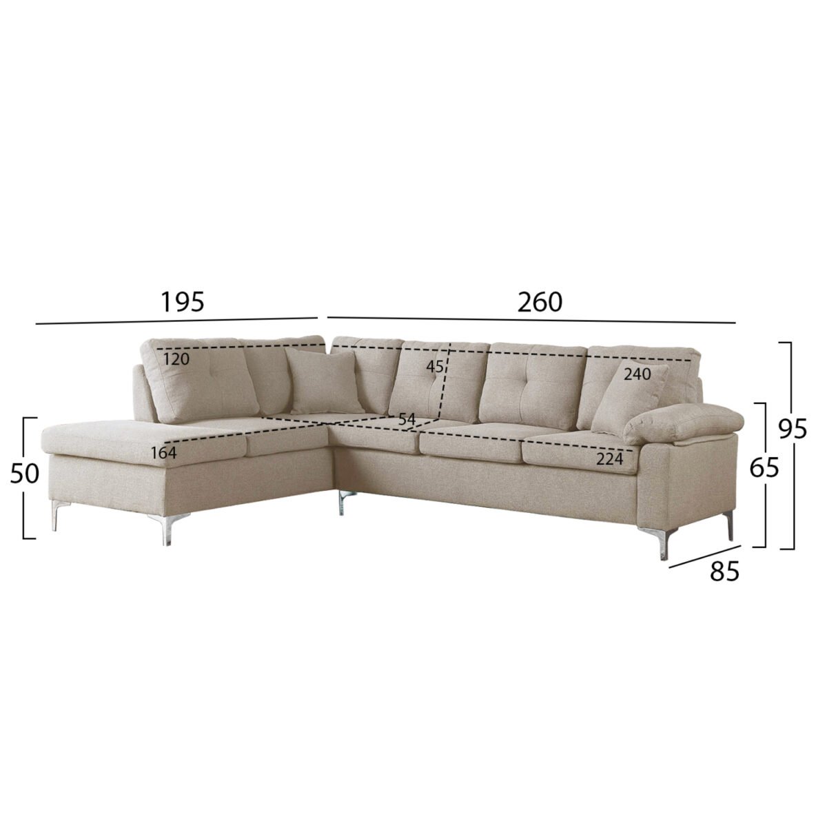 ΚΑΝΑΠΕΣ ΓΩΝΙΑ ΑΡΙΣΤΕΡΗ ZAILA HM3086L ΥΦΑΣΜΑ ΜΠΕΖ 260x195x95Υεκ. - Image 3
