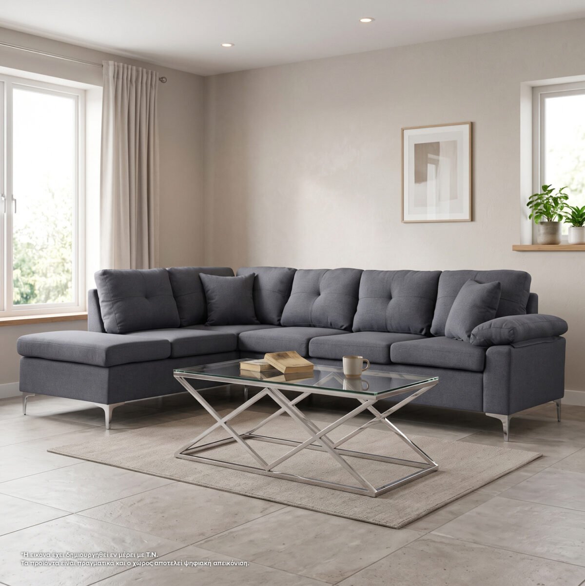 ΚΑΝΑΠΕΣ ΓΩΝΙΑ ΑΡΙΣΤΕΡΗ ZAILA HM3087L ΥΦΑΣΜΑ ΓΚΡΙ 282x197x90Υ εκ. - Image 2