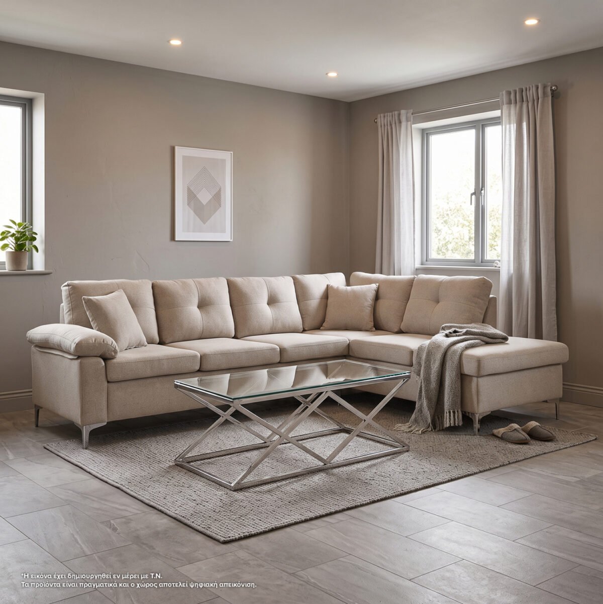 ΚΑΝΑΠΕΣ ΓΩΝΙΑ ΔΕΞΙΑ ZAILA HM3086R ΥΦΑΣΜΑ ΜΠΕΖ 260x195x95Υεκ. - Image 2