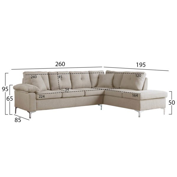 ΚΑΝΑΠΕΣ ΓΩΝΙΑ ΔΕΞΙΑ ZAILA HM3086R ΥΦΑΣΜΑ ΜΠΕΖ 260x195x95Υεκ. - Image 3