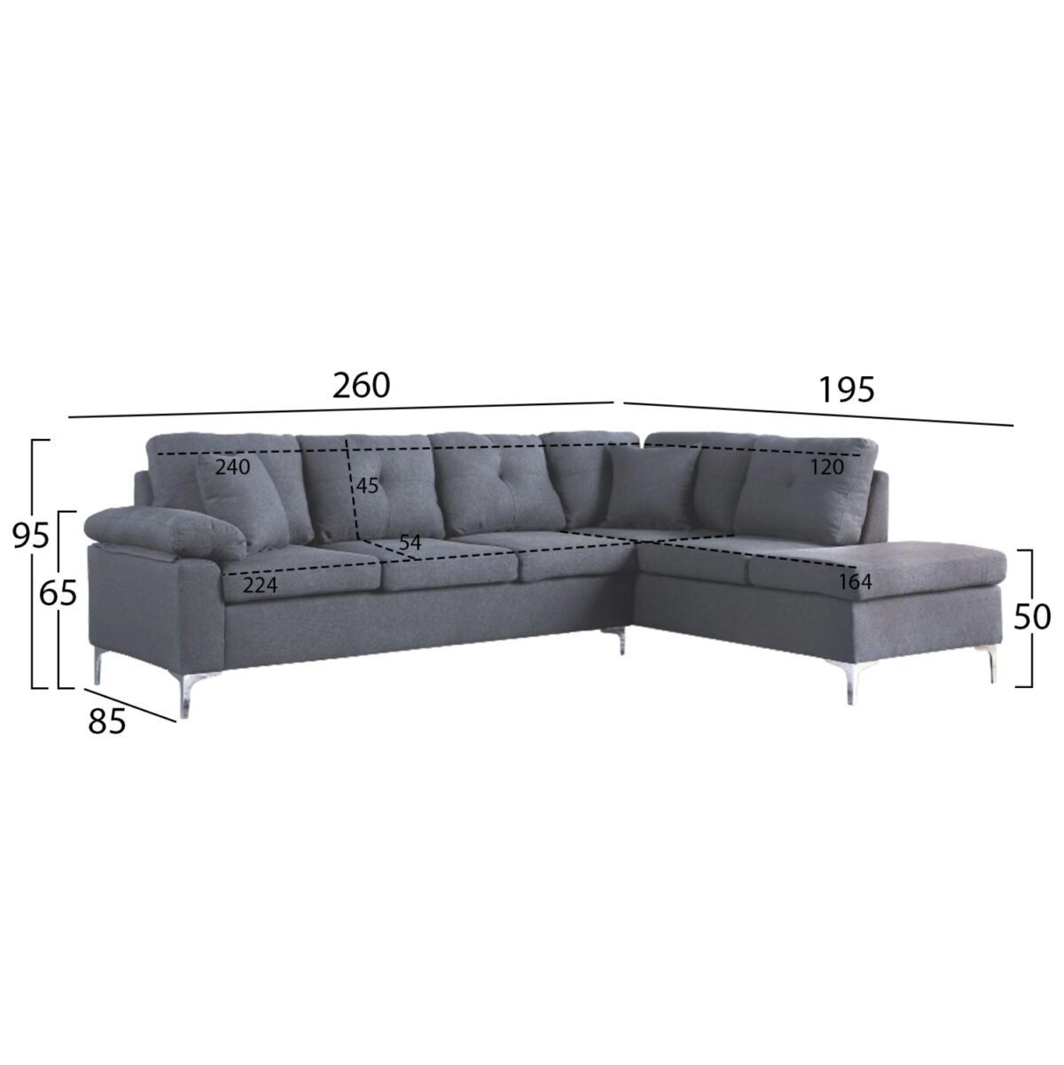 ΚΑΝΑΠΕΣ ΓΩΝΙΑ ΔΕΞΙΑ ZAILA HM3087R ΥΦΑΣΜΑ ΓΚΡΙ 282x197x90Y εκ. - Image 3