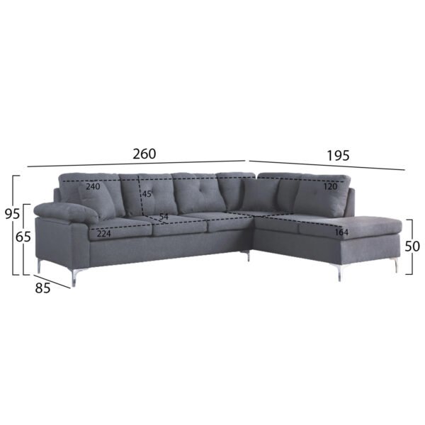 ΚΑΝΑΠΕΣ ΓΩΝΙΑ ΔΕΞΙΑ ZAILA HM3087R ΥΦΑΣΜΑ ΓΚΡΙ 282x197x90Y εκ. - Image 3