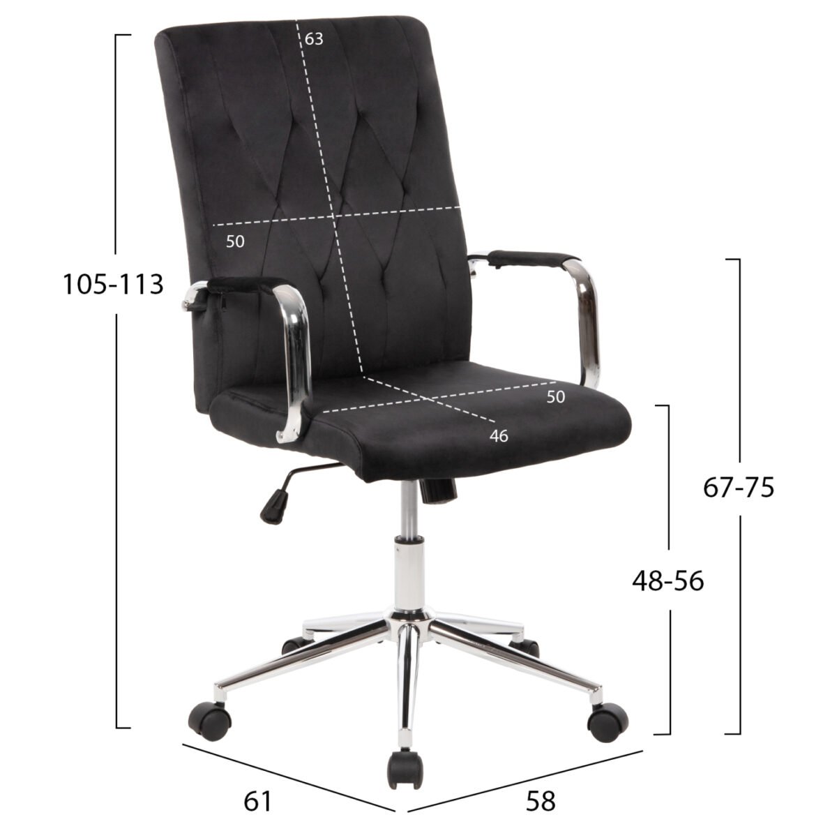 ΚΑΡΕΚΛΑ ΓΡΑΦΕΙΟΥ JOSEF HM1181.04 ΜΑΥΡΟ ΒΕΛΟΥΔΟ-INOX ΒΑΣΗ 58x61x105-113Yεκ. - Image 2