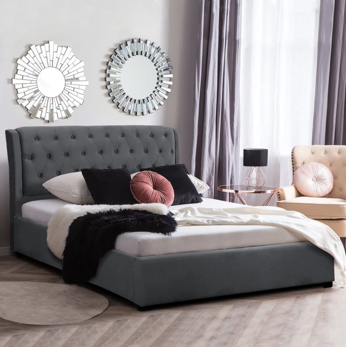 ΚΡΕΒΑΤΙ ODALYS 150X200 ΒΕΛΟΥΔΟ ΥΦΑΣΜΑ ΓΚΡΙ HM549.11 164x223x100 εκ. - Image 2