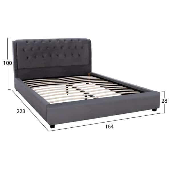 ΚΡΕΒΑΤΙ ODALYS 150X200 ΒΕΛΟΥΔΟ ΥΦΑΣΜΑ ΓΚΡΙ HM549.11 164x223x100 εκ. - Image 3
