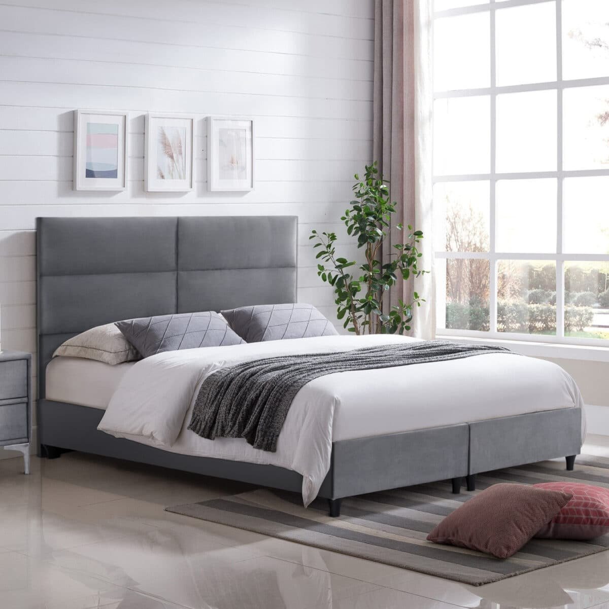 ΚΡΕΒΑΤΙ MILO ΑΠΟ ΓΚΡΙ ΒΕΛΟΥΔΟ HM616.10 ΓΙΑ ΣΤΡΩΜΑ 160x200 EK. - Image 2