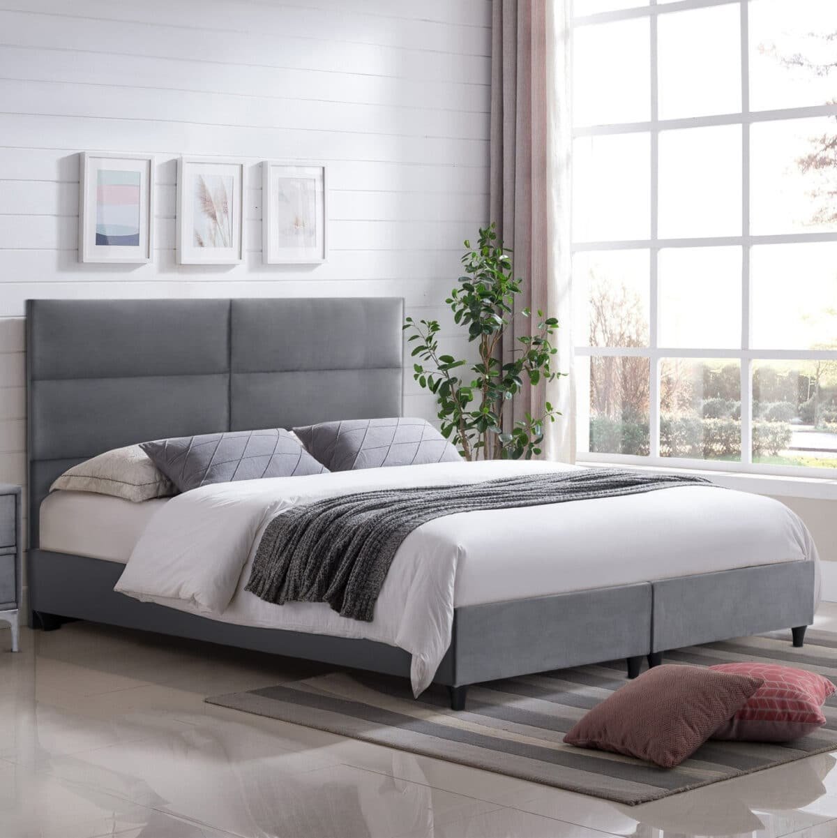 ΚΡΕΒΑΤΙ MILO ΑΠΟ ΓΚΡΙ ΒΕΛΟΥΔΟ HM628.10 ΓΙΑ ΣΤΡΩΜΑ 180x200 εκ. - Image 2