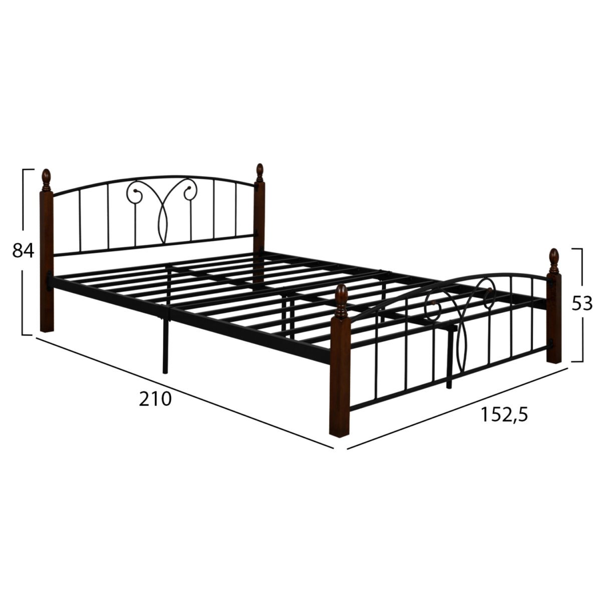 ΚΡΕΒΑΤΙ ΔΙΠΛΟ SUZIE HM585 ΓΙΑ ΣΤΡΩΜΑ 150x200 εκ. ΜΕΤΑΛΛΟ RUBBERWOOD - Image 3