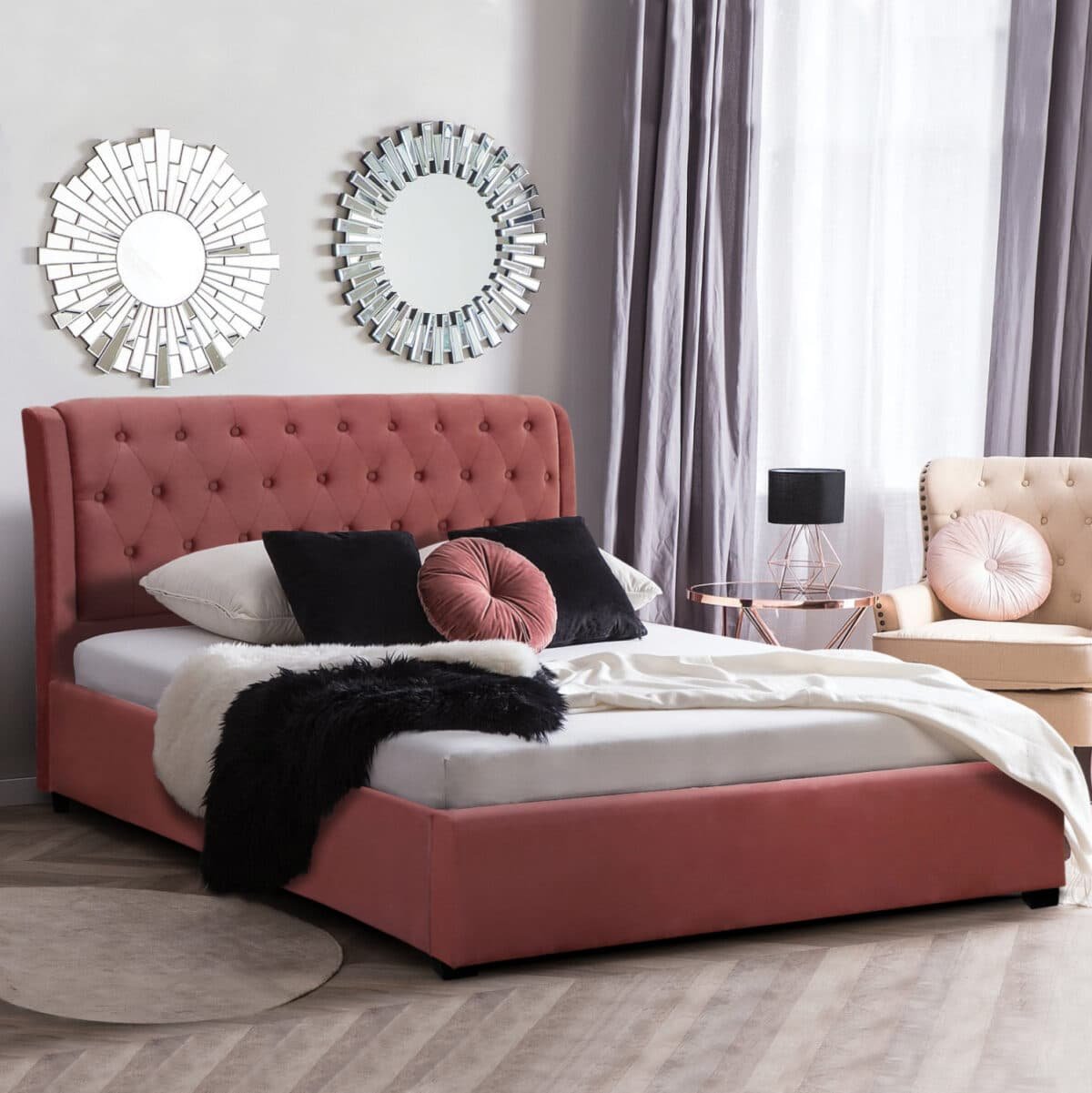 ΚΡΕΒΑΤΙ ODALYS 150X200 ΒΕΛΟΥΔΟ ΥΦΑΣΜΑ ΣΑΠΙΟ ΜΗΛΟ HM549.12 164x223x100 εκ. - Image 2