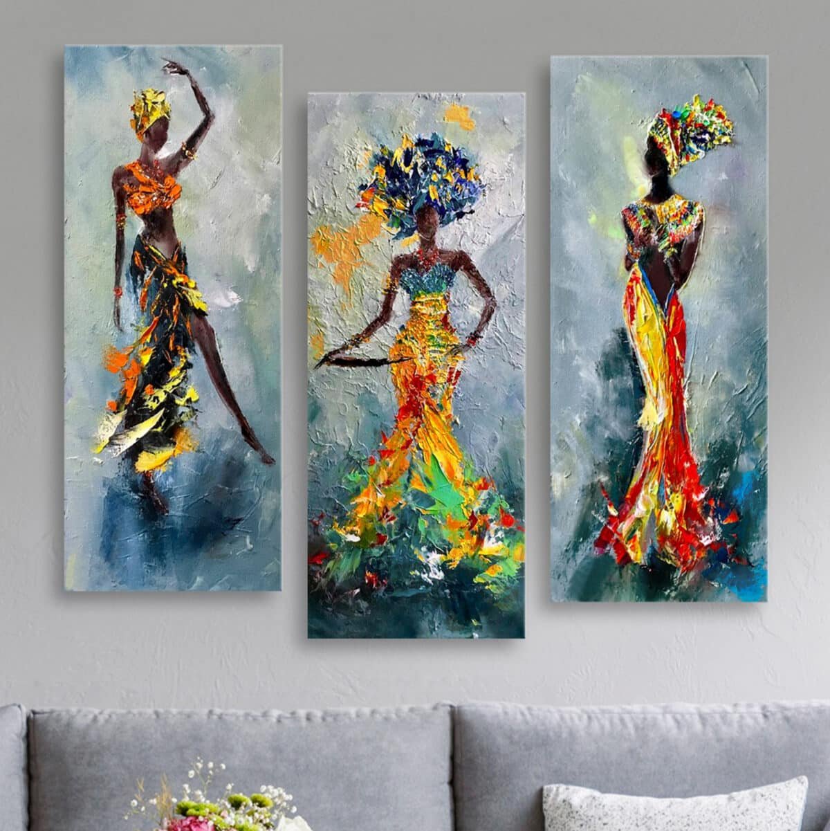 ΠΙΝΑΚΑΣ ΤΡΙΠΤΥΧΟ MDF AFRICAN GIRL IN COLORFUL DRESS HM7204.02 60X0,3X50 εκ. - Image 3
