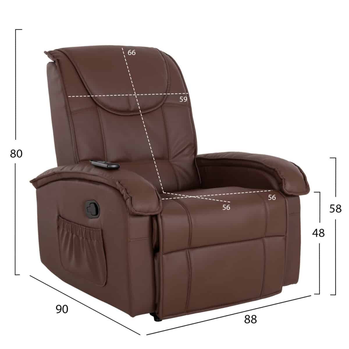 ΠΟΛΥΘΡΟΝΑ ΜΕ ΜΗΧΑΝΙΣΜΟ MASSAGE ROCCA HM0026.03 PU ΚΑΦΕ ΣΚΟΥΡΟ 80x96x97 εκ. - Image 2