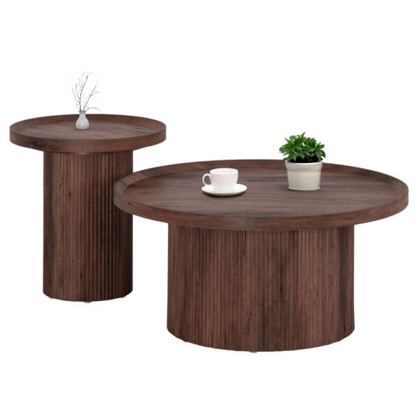 ΣΕΤ 2ΤΜΧ ΤΡΑΠΕΖΙΑ ΣΑΛΟΝΙΟΥ MARGON HM21084 MDF ΣΚΟΥΡΟ ΚΑΦΕ Φ80εκ & Φ45εκ