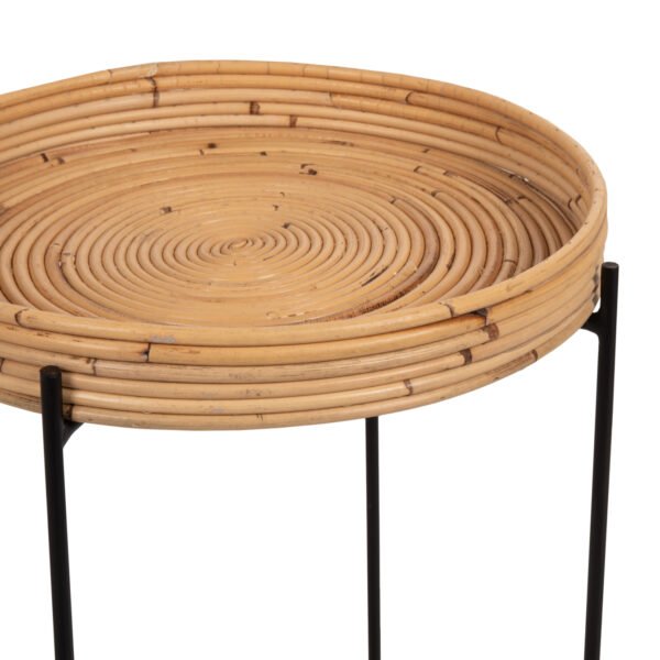 ΤΡΑΠΕΖΑΚΙ ΒΟΗΘΗΤΙΚΟ FLY HM7906 RATTAN ΦΥΣΙΚΟ ΧΡΩΜΑ-ΜΕΤΑΛΛΙΚΗ ΒΑΣΗ ΜΑΥΡΗ Φ40x53Yεκ. - Image 4