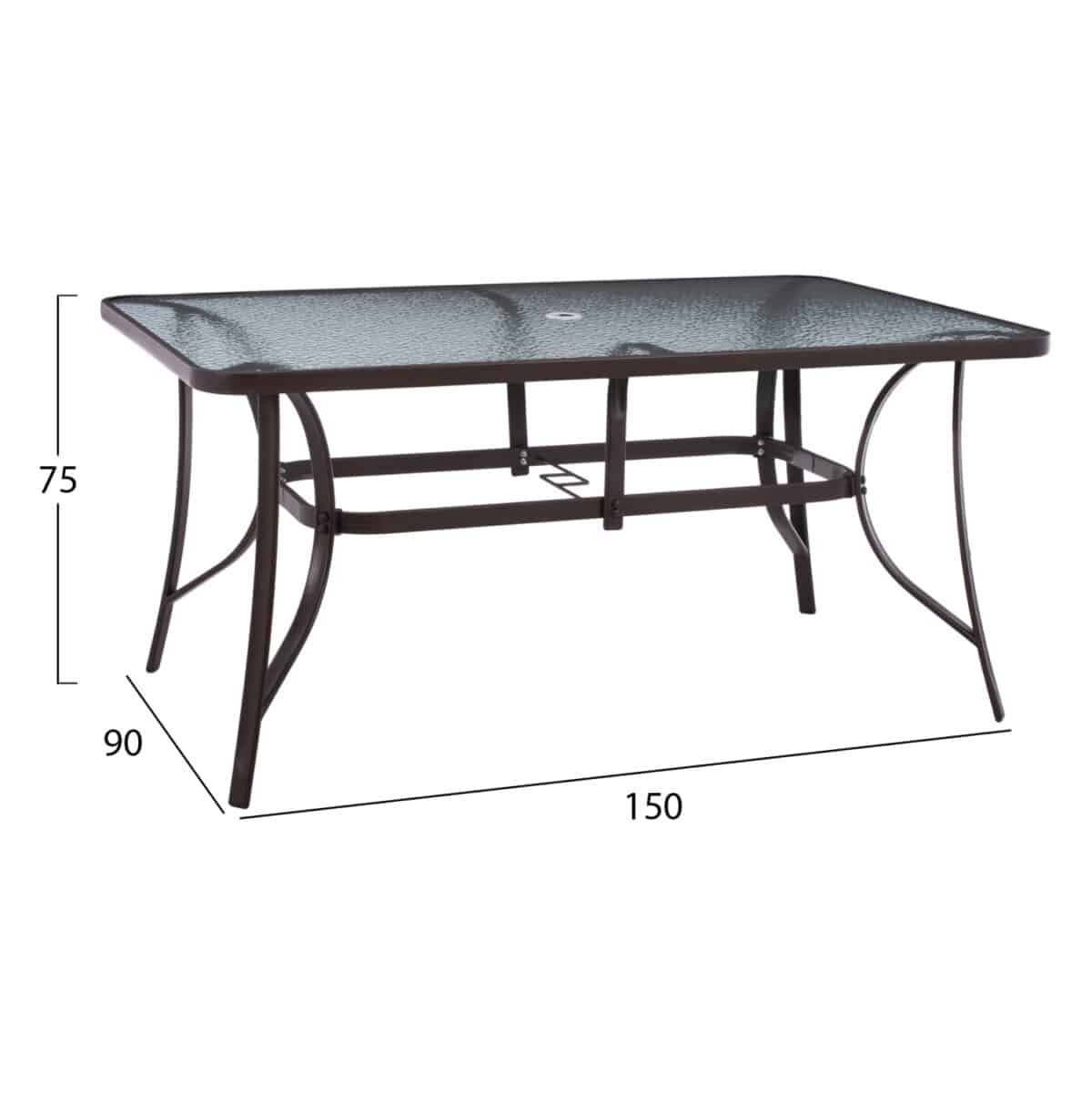 ΤΡΑΠΕΖΙ BRUNO 150X90Χ75Υεκ. ΜΕΤΑΛΛΙΚΟ ΟΡΘΟΓΩΝΙΟ ΚΑΦΕ ΜΕ ΤΡΥΠΑ ΟΜΠΡΕΛΑΣ Φ38 HM5145.12 - Image 2