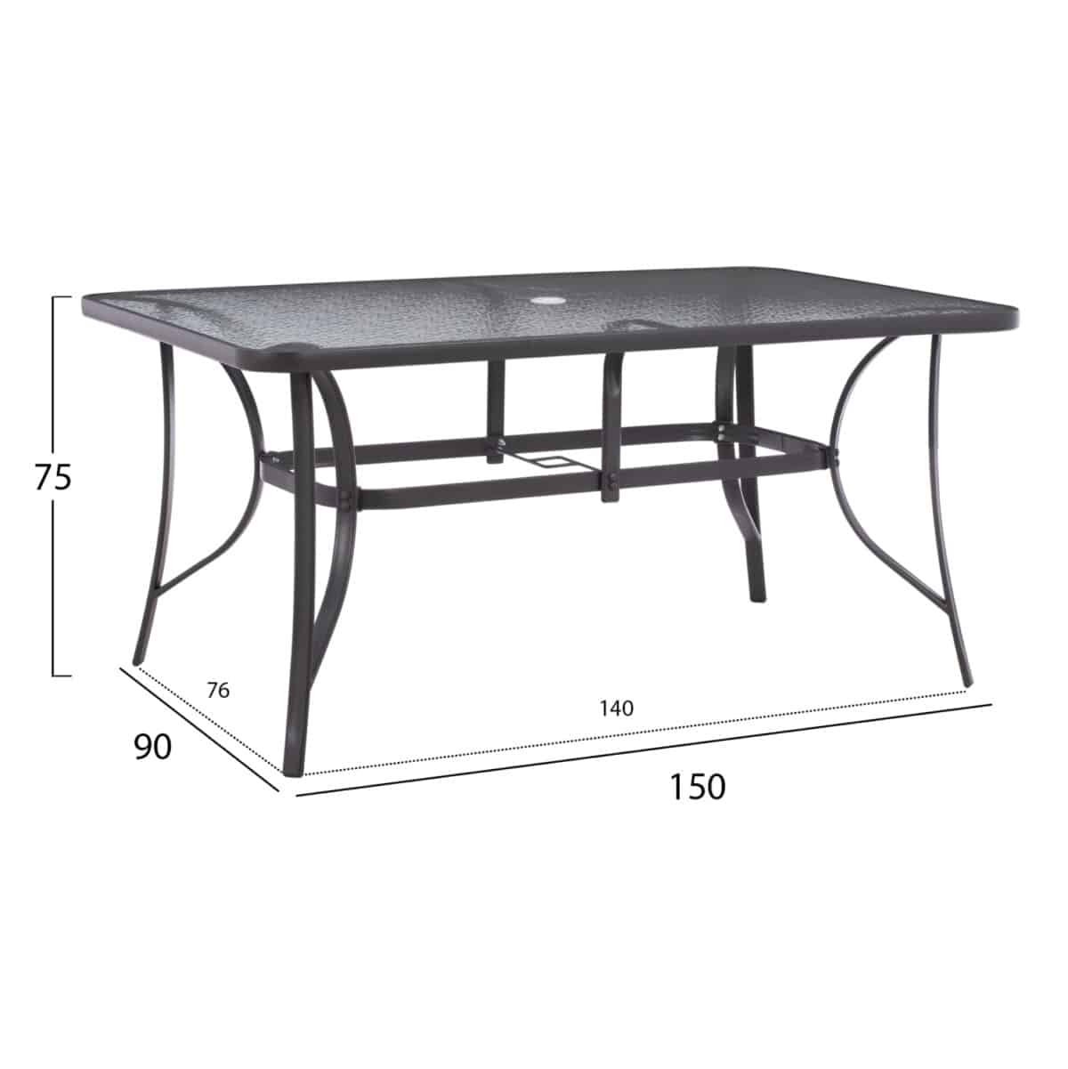 ΤΡΑΠΕΖΙ BRUNO 150X90Χ75Υεκ. ΜΕΤΑΛΛΙΚΟ ΟΡΘΟΓΩΝΙΟ ΓΚΡΙ ΜΕ ΤΡΥΠΑ ΟΜΠΡΕΛΑΣ Φ38  HM5145.11 - Image 2