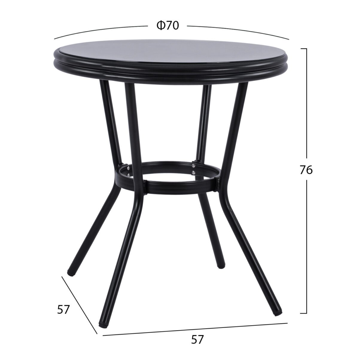 ΤΡΑΠΕΖΙ ΑΛΟΥΜΙΝΙΟΥ MOSES Φ70 BAMBOO LOOK HM5532.02 ΜΑΥΡΟ ΜΕ ΓΥΑΛΙ Φ70X76 εκ - Image 2