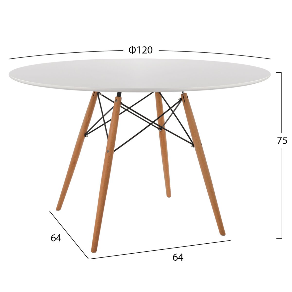 ΤΡΑΠΕΖΙ MINIMAL ΣΤΡΟΓΓΥΛΟ HM8454.01 MDF ΣΕ ΛΕΥΚΟ-ΠΟΔΙΑ ΟΞΙΑΣ ΣΕ ΦΥΣΙΚΟ Φ120Χ75Υεκ. - Image 2
